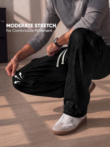 Image of JMIERR Men's Stretch Cargo Jeans Loose Straight | Over 60% Cotton Blend, Stretch Denim, Drawstring Waist, 5-Pocket Design, Loose Straight Fit, Casual Workwear Jeans