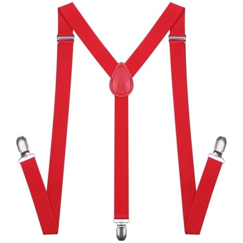 chiyu-yang Red Suspenders for Men and Women - Adjustable Tall stature Elastic Y Back Style With Strong Metal Clips Cover
