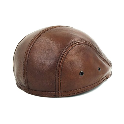 LETHMIK Flat Cap Cabby Hat Genuine Leather Vintage Newsboy Cap Ivy Driving Cap Second Version Brown-XL