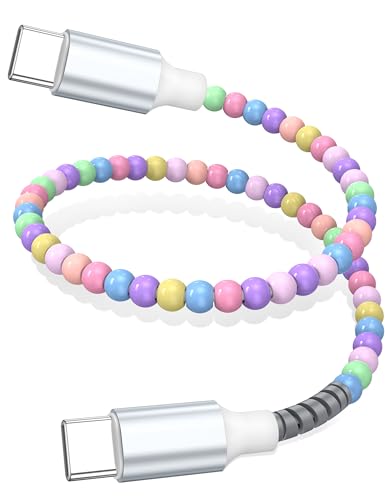 Image of USB C to USB C Cable 1FT,60W Fast Charging Beaded Charger Cord 30CM for iPhone 17 16 15 Pro Max /iPad Air 11 10th for Samsung S26 S25 S24 Ultra S23 A16 A17 /Android Phone Charger Cord Cute Girls Women
