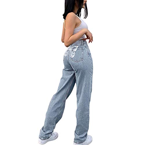 Baggy Jeans for Teen Girls Women Fashion Butterfly High Waisted Wide Leg Straight Denim Streetwear Pants