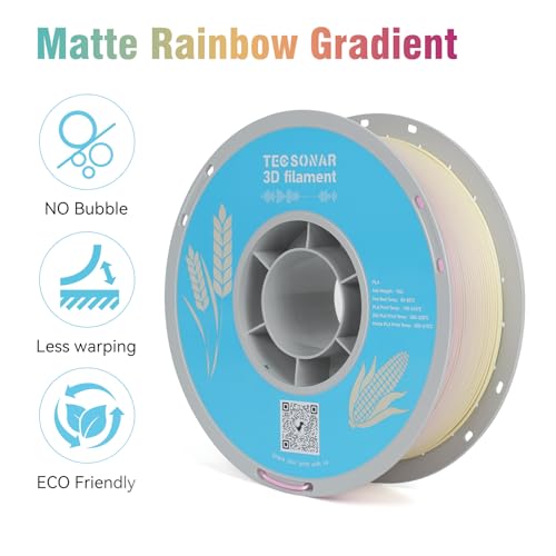 Image of TECSONAR Matte Gradient PLA 3D Printer Filament 1.75mm, Matte Rainbow PLA 1kg Spool (2.2lbs), Dimensional Accuracy + /- 0.02 mm,Lollipop Color