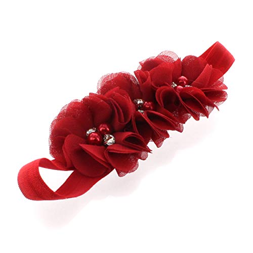 My Lello Baby Flower Headbands Fabric Beaded Trio Stretchy Elastic Pair (Red/White) #TOP3