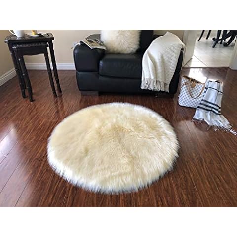 LAMBZY Faux Sheepskin Super Soft Hypoallergenic ROUND Area Rug Plush Fur, Luxury Shaggy Silky Plush Carpet for Bedrooms Rugs Living Room Kids Rooms Sofa Floor Rugs (D 90 cm, Cream) Cover