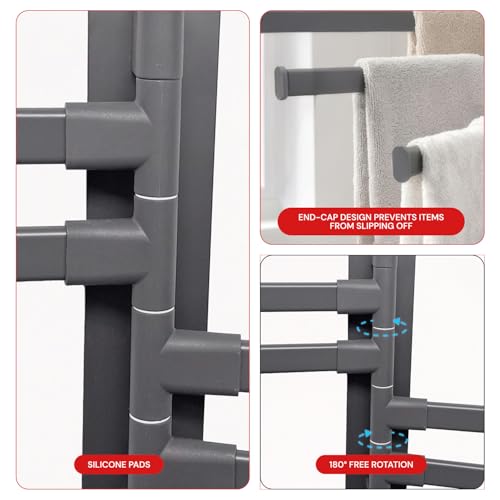 Image of Amazon Basics 4 Bar Suction Towel Holder for Bathroom - Rust - Free Powder Coated Wall Mounted Towel Rack No Drill Towel Rack | Modern Bathroom Accessories Organizer Grey