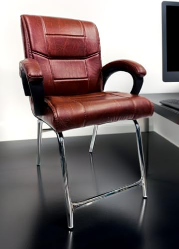 Image of Special Director Principal Office Visitor Study Chair with arm Rest and Cushioned seat Back, Chair Without Wheels, Holds Upto 125 kg (1, Tan, H Frame)