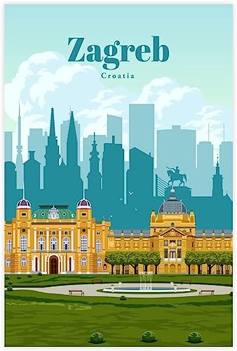 Toile imprimée Zagreb 50x75cm : poster rétro sans cadre haute définition
