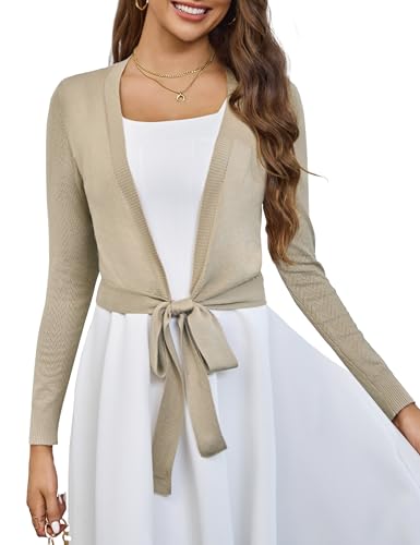 Image of VOIANLIMO Women's Cardigan Knit Sweaters Long Sleeve Cropped Tie Front Bolero Shrug for Dresses S-XL