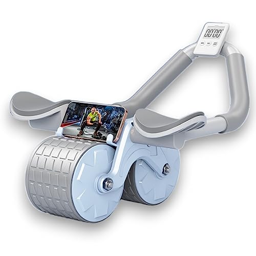 TLISMI Automatic Rebound Abdominal Exercise Elbow Support Wheel with timer & Mobile Holder- Non Slip Double Wheels Professional Core Strength Training Ab Roller Fitness Equipment for Workout Home Gym