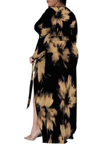 Image of PinkPatty Women's Plus Size Long Sleeve Maxi Dress Casual V Neck Slit Tie Waist Wrap Dresses for Party Cocktail
