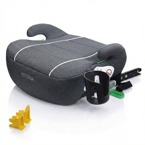 YOTONA ジュニアシート ISOFIX R129適合 ブースターシート 125～150cm 軽量 コンパクト 取付簡単 安全ベルトクリップ ドリンクホルダー付き チャイルドシート 洗えるカバー グレー
