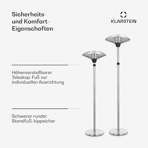 blumfeldt Heat Guard • Heizstrahler • Terrassen-Heizpilz • Standheizer • IP44 • 3 Stufen: 900, 1200 und 2100 W • höhenverstellbar • witterungsbeständig • Aluminium-Standfuß • 1.8 m Netzkabel • silber - 6
