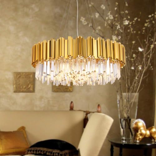 MEELIGHTING Raindrop Gold Plated Modern Crystal Chandelier Lights Luxury Pendant Ceiling Light Contemporary Chandeliers Lighting Fixture for Dining Living Room Kitchen Island Bedroom W27.6