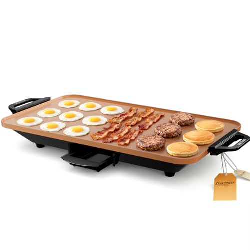 Image of CookSimple Everyday 20 inchx12 inch Electric Griddle-1700W Nonstick PPG Ceramic Surface, Large Flat Design, Perfect for Family Meals, Pancakes&Eggs, Fast Even Heating, Easy to Clean, Ceramic Copper