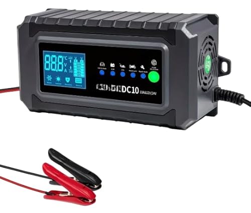 10A Smart Car Battery Charger & Maintainer 12V/10A & 24V/5A Automatic Trickle Float Charger and Desulfator for AGM Gel Lead-Acid Batteries Motorcycle & Lawn Mower