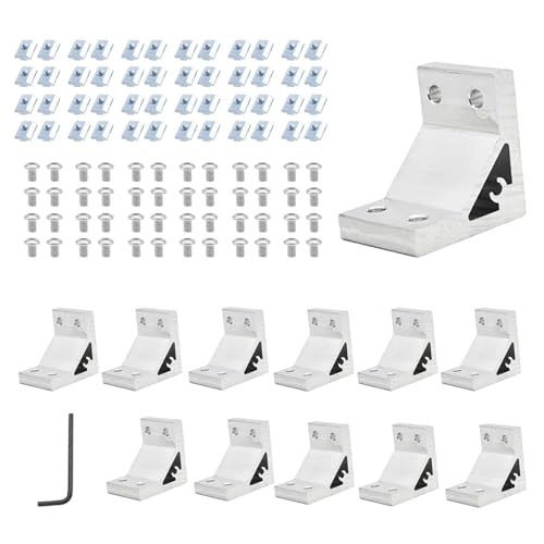 Image of 12 pcs 2040 Corner Bracket Angle Silver 2040 Aluminum Extrusion Hardware T-Slot Accessories V-Slotted with T Nuts and Screws for 2040 Aluminum Profile 3D Printer Frame Parts