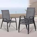 JMGJOY Stackable Patio Chairs Set of 4, Outdoor Dining Chairs, Outdoor Patio Dining Sets with Cooling Fabric, for Lawn, Porch, Pool, Garden, Gray