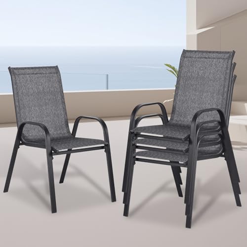 JMGJOY Stackable Patio Chairs Set of 4, Outdoor Dining Chairs, Outdoor Patio Dining Sets with Cooling Fabric, for Lawn, Porch, Pool, Garden, Gray