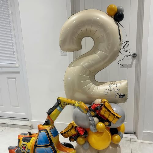 Image of Cream Number 2 Balloons,40 Inch 2 Balloons Giant Helium Foil Mylar Beige 2 Balloon Number for Birthday Party Anniversary Decorations