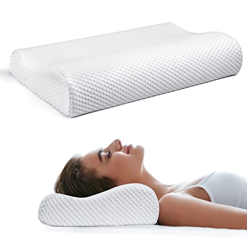 Memory Foam Pillow, Cervical Pillow For Neck Pain With Bamboo Cover, Contoured Neck Support Design For Side, Back And Stomach Sleepers—Includes A Replacement Pillow Cover(White) #TOP1