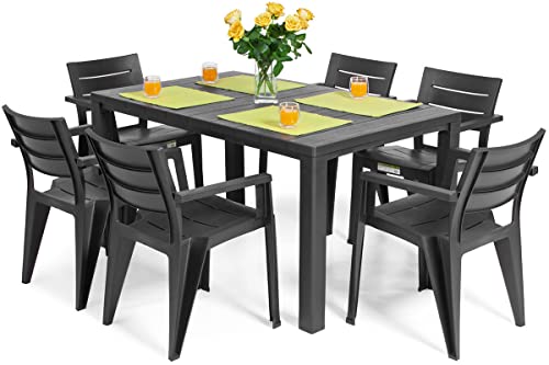 ML Furniture Ltd Garten-Essgarnitur Keter Julie, Gartenmöbel Set für 6 Personen, Tisch und Stühle, Gartenlounge, Terrassenmöbel Farbe: Graphit Cover