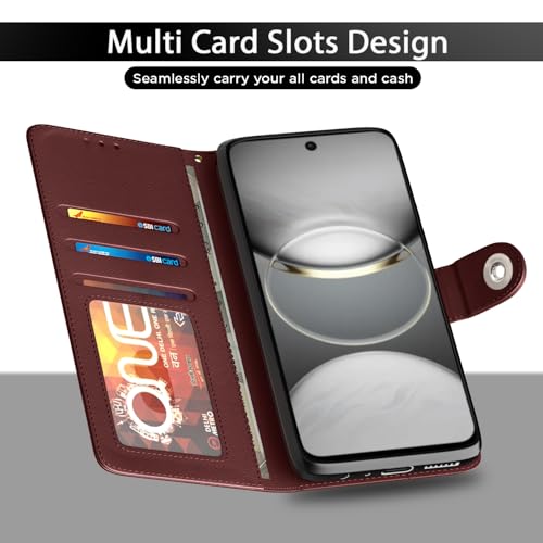 Image of Pikkme Flip Cover for Tecno Spark 30C 5G Leather Finish | Inside TPU with Card Pockets | Wallet Stand and Shock Proof | Complete Protection Button Flip Case(Brown)