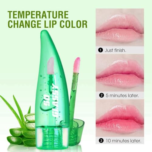 Aloe Vera Lip Oil Plumping Lip Gloss,Magic Colour Changing Lip Gloss,Magic Temperature Color Change Lip Gloss,Long Lasting Nutritious Moisturizing Aloe Vera Lip Balm,Color Changing Lipstick for Women - Image 5
