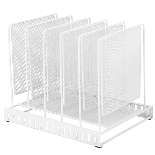 EASEPRES 5 Section Vertical Metal Mesh Desk File Organizer, Spacing Adjustable Upright Desktop Paper Mail Document Magazine Sorter Folder Holder for Workspace Office School Home, White
