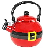 Home-X Santa Claus Whistling Tea Kettle - Porcelain Coated Stainless Steel Tea Kettle for Boiling Water - Cute Red Teapot for Stovetop - 2-Liter Capacity, 9