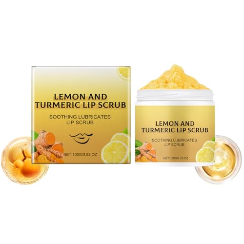 Natural Turmeric Lemon Lip Scrub For Dark Lips,Exfoliating Lip Scrub, Scrub & Nourish Sugar Lip Scrub, Natural Exfoliating & Turmeric Lip Scrub and Balm for Dry 50g