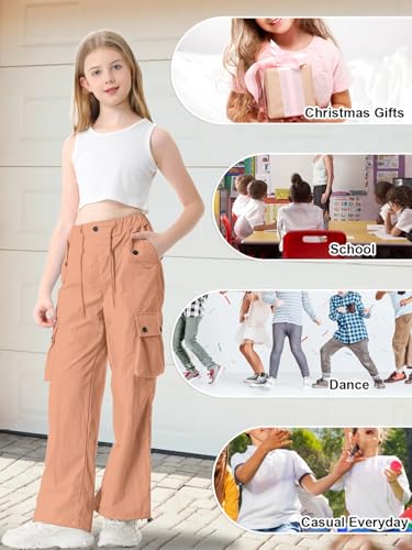 Image of Cromoncent Cargo Pants Girls & Women Parachute Pants Y2K Baggy Rave Clothes Waterproof with Pockets, 6 Years - 3XL