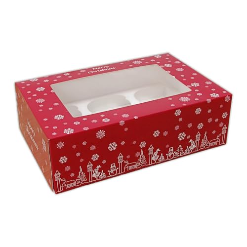 LARRYROO Festive Christmas Cupcake/Mince Pie Boxes for 1, 2, 3, 6, 12 Cup Cakes & Removable Inner Trays (5 - Image 2