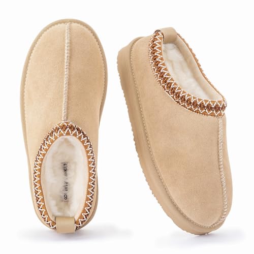 mazeskin Women's 100% Shearling Genuine Suede Slippers,...