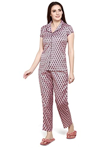 Image of Evolove Women's Polyester Half Sleeves Collared Night Suit Set /Top Pyjama Set Super Soft Comfortable (Nightsuit-Collar-HS-2)