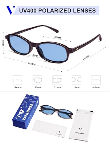 Image of VANLINKER Retro Polarized Rectangle Sunglasses Womens Trendy 90s Small Square Sunnies Vintage Narrow Thin Frame VL9855