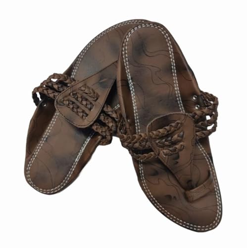 Image of Agadi Men's Kolhapuri Style Sandals | Handcrafted Woven Strap Toe Ring Chappals | Comfortable Ethnic & Casual Slip-On Footwear for Men