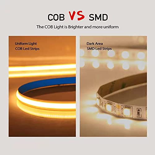 Image of COB LED Strip Lights, CCT Tunable White LED Tape Light 16.4ft /5m, 2700K-6500K, CRI90+, 24V Dimmable LED Strips Kit with Bluetooth APP Control, for Bedroom, Kitchen, DIY Lighting.