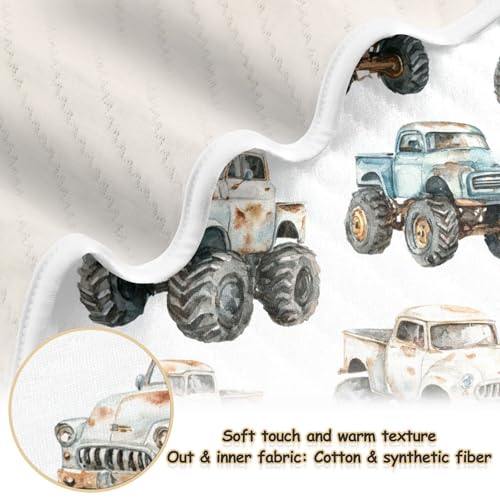 Image of Vintage Monster Trucks Baby Blankets Soft Warm Crib Stroller Blanket for Toddler Newborn Girls Boys 30x40in