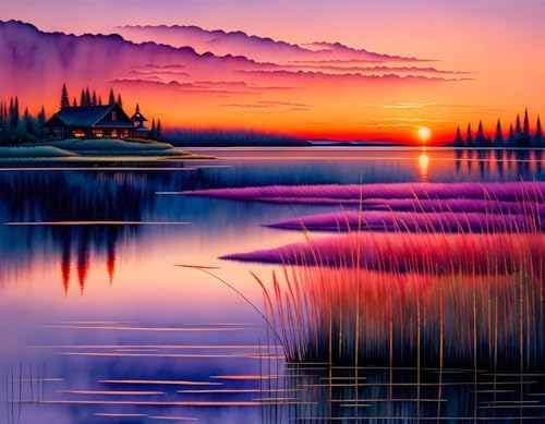 Affiche lac au coucher de soleil pour salon zen 58x90 cm