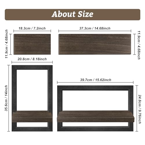 Wandregal-4 Set | Paulownia-Holz Regale für Wände | Hängeregal | Regal Wand Deko Hängeregal Loft Wandregale | Wanddeko und Ablage für Bad, Wohnzimmer, Küche, Café,Hotel,Schlafzimmer und mehr