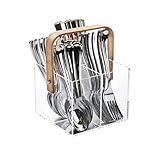 Mind Reader Utensil Holder, Silverware Organizer, Cutlery, Caddy, Rayon from Bamboo and Acrylic, 5.5' L x 5.5' W x 7.5' H, Brown