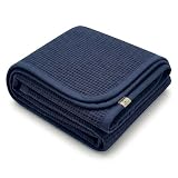NOAH VERDE Tagesdecke-Waffelpique: Marineblau, 100prozent Baumwolle, Sofadecke: 120x170 Dunkelblau, leichte Sommer-Decke, Couchdecke, Kuscheldecke Baumwolle, Wohndecke Waffeloptik, Bettüberwurf, Tuch Plaid