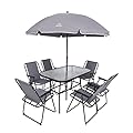 Nice C Outdoor Dining Sets, Patio Furniture Set, 8 Piece Set with Umbrella, Garden Outdoor Furniture Table Set with Removable Umbrella, Glass Table, and 6 Folding Chairs (Grey)