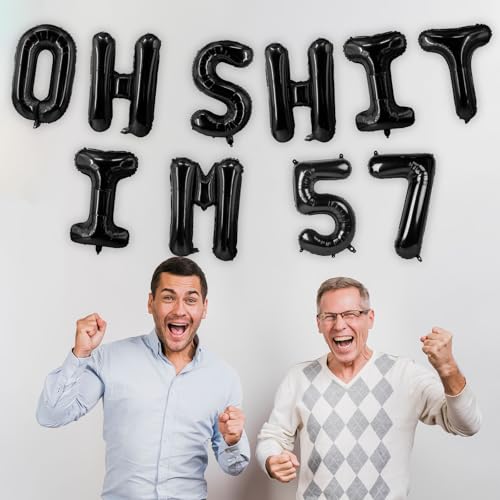 Image of Oh I'm 57! Latex Balloons 16 Inch Black Hallo Fifty Seven Cheers to 57 Years Old Theme Decor for Man Woman Happy 57th Birthday Party Photo Studio Prop Flag Decorations Favors Supplies