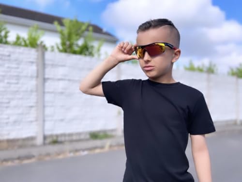 Image of FEISEDY Kids Polarized Sports Sunglasses, TR90 UV400 Baseball Cycling | LightWeight Wrap-Around for Boys Girls, TAC Polarized Lens blocks 100% UVA /UVB, Baseball /Softball /Cycling /Running B2454
