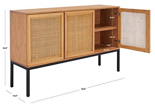 Safavieh Home Collection Zadie Coastal Natural/Black Rattan 3-Door Storage Sideboard #TOP1
