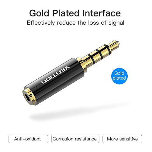 Vention Gold Plated 2.5Mm Female Jack To 3.5Mm Male Jack Stereo Full Metal Earphone Audio Headphone Adapter Connector Converter Support Mic Function (2 Pack) #TOP4