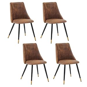 MEUBLE COSY Lot de 4 Chaises de Salle à Manger Rétro Fauteuil Assise rembourrée en suédine Piedsen Métal Noir, Style Industriel, Marron et Or, 52,5×49,5x83cm
