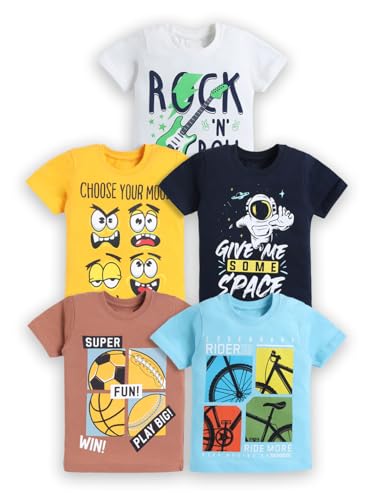 Image of Amazon Brand - Jam & Honey Boys Cotton Graphic Printed Half Sleeves T-Shirt | Regular Fit | Soft & Breathable (Available in Pack of 3 & Pack of 5) (2 to 8 Years)