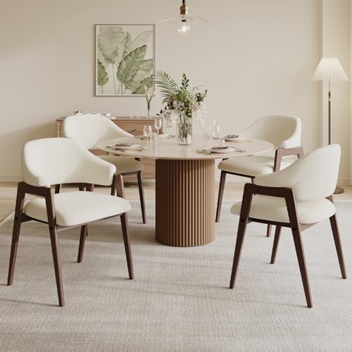 MALOL Wooden Dining Chairs Set of 4, Modern Fabric Upholstered Dining Room Chair, Kitchen Side Chairs, Farmhouse Dinner Chair with Curved Open Back for Kitchen, Beige